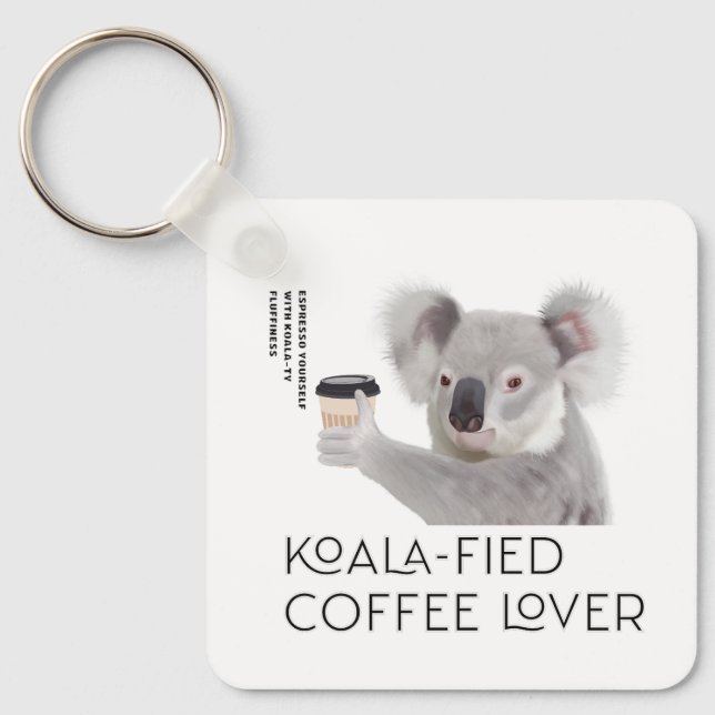 Chaveiro Fluffy Koala Pun Coffee Lovers (Frente)