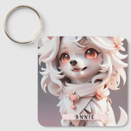 Chaveiro Fluffy Pink E White Puppy Personalizados