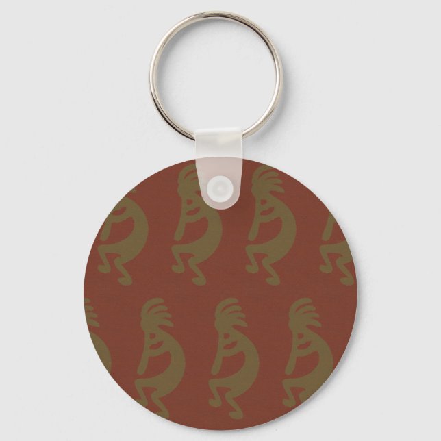 Chaveiro Flute Playing Kokopelli Figura verde sobre vermelh (Frente)