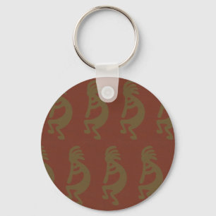 Chaveiro Flute Playing Kokopelli Figura verde sobre vermelh