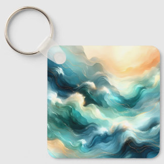 Chaveiro Fluxo Dourado do Oceano Ondas Abstratas