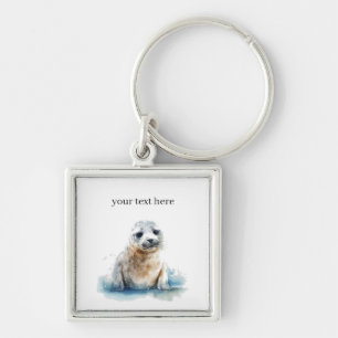 Chaveiro Foca Filhote Charmosa em Aquarela, personalizada