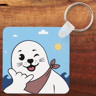 Chaveiro Foca Piscando de Olho Vestindo Bandana Fazendo Sin