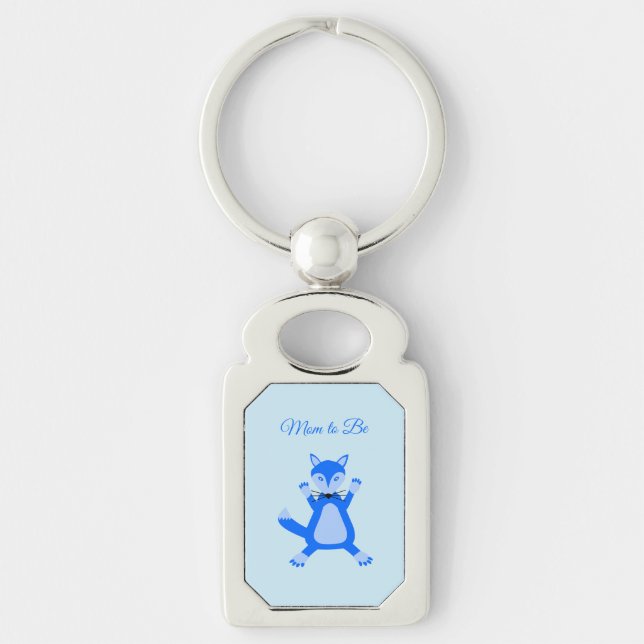 Chaveiro Fofo Azul Menino Raposa Personalizada Mãe para Ser (Frente)