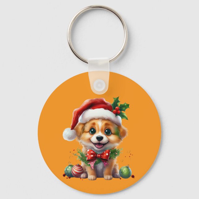 Chaveiro Fofo de Natal bonito com Papai Noel e Arco (Frente)