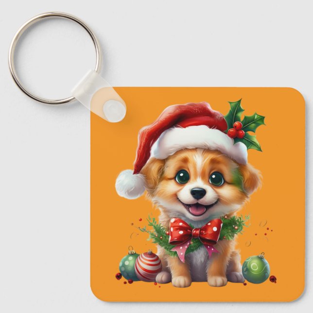 Chaveiro Fofo de Natal bonito com Papai Noel e Arco (Frente)