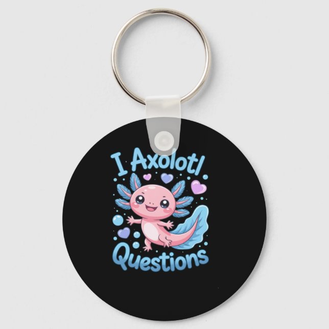 Chaveiro Fofo Kawaii Axolotl Perguntas Azul e Rosa (Frente)