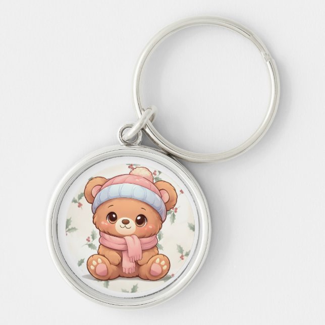 Chaveiro Fofo Urso Teddy Kawaii de Inverno (Frente)