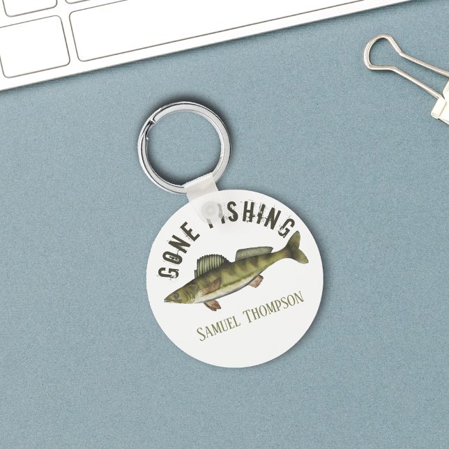 Chaveiro Foge-se pescando Walleye Fish Moderno Pescador Cut (Gone Fishing Custom Keychain)