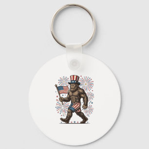 Chaveiro Fogueira Patriótica de Sasquatch Gravura Vintage D