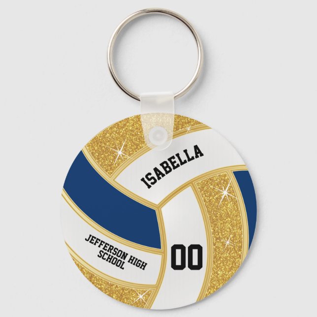 Chaveiro Folha Dourada personalizada, voleibol branco e azu (Frente)