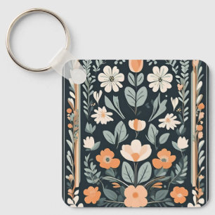 Chaveiro Folha Floral Azul Escuro