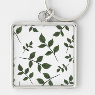 Chaveiro Folhagem com Folhas Verdes em Branco