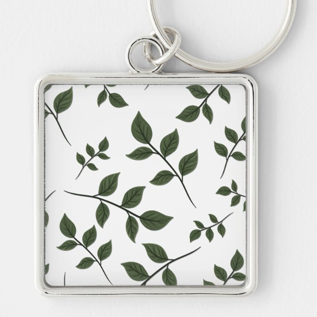 Chaveiro Folhagem com Folhas Verdes em Branco (Frente)