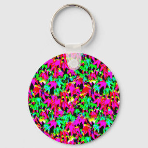 Chaveiro Folhas Cor-de-Rosa e Verde Coloridas Abstrato