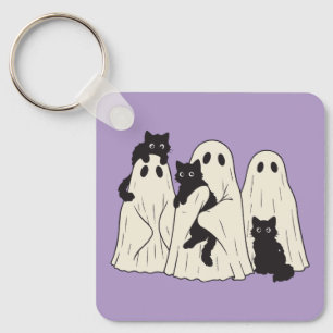Chaveiro Folhas de Fantasmas e Gatos Pretos de Halloween