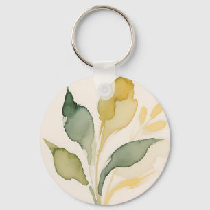Chaveiro Folhas de Folhagem em Aquarela Dourado Salvia