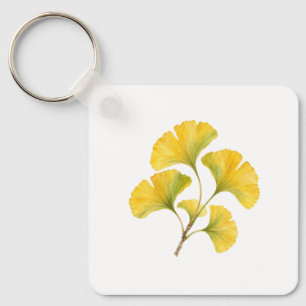 Chaveiro Folhas de Ginkgo Amarelo Dourado