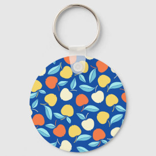 Chaveiro Folhas de maçãs, fundo azul, padrão sem costura.