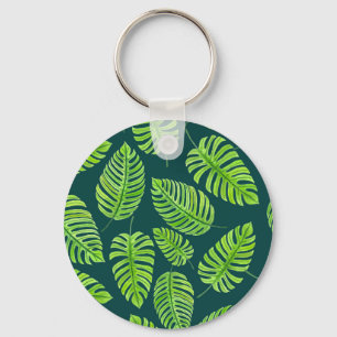 Chaveiro Folhas de Monstera, padrão de aquarela tropical