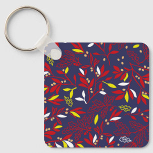 Chaveiro Folhas de Outono Botânico Dourado Vermelho