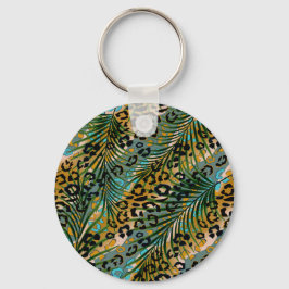 Chaveiro Folhas de palma num fundo-leopardo.
