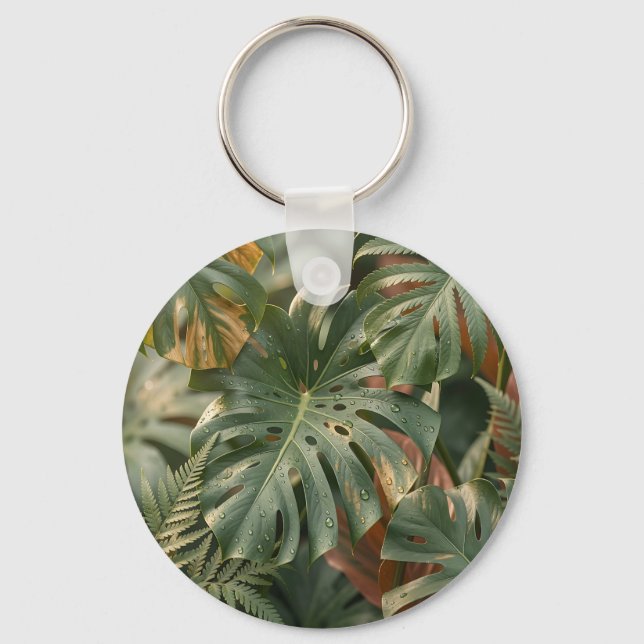 Chaveiro Folhas Luxuriantes de Monstera Samambaias Selva Tr (Frente)