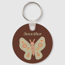 Chaveiro Folk Art Moth, Borboleta em Brown Personalizada