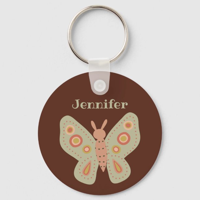 Chaveiro Folk Art Moth, Borboleta em Brown Personalizada (Frente)