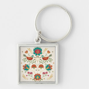 Chaveiro Folk Floral com Aves