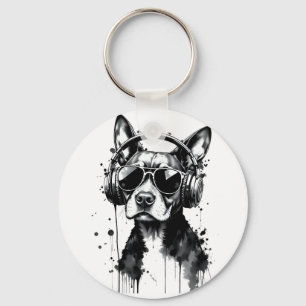 Chaveiro fones de ouvido de cães legal Coroa preta e tinta