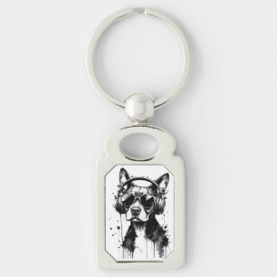 Chaveiro fones de ouvido de cães legal Coroa preta e tinta