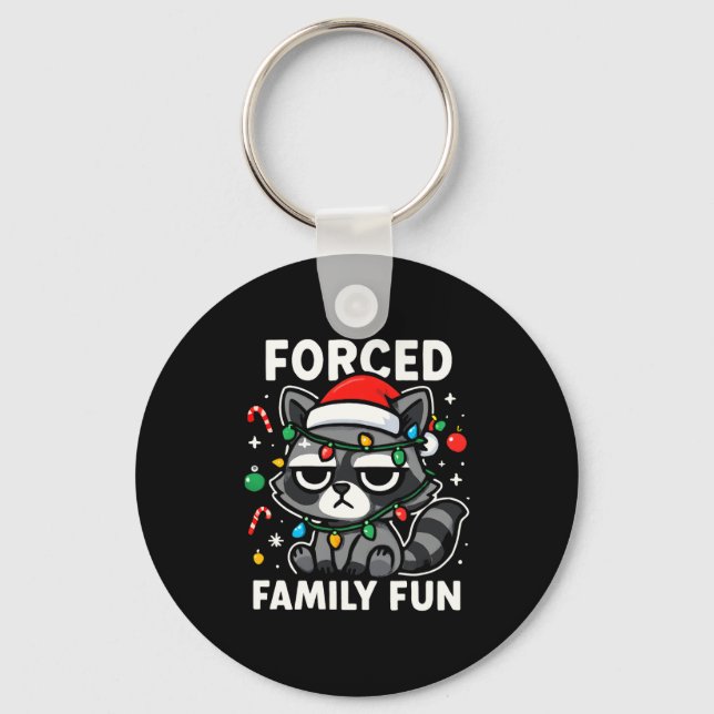 Chaveiro Forced Family Fun – Funny Sarcastic Raccoon Xmas C (Frente)