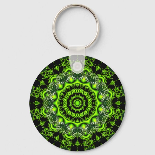 Chaveiro Forest Dome Mandala, bosques verdes Abstrato (Frente)