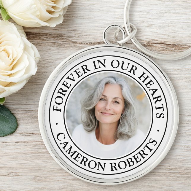 Chaveiro Forever in our hearts white border photo memorial (Forever in our hearts white border photo memorial keychain)