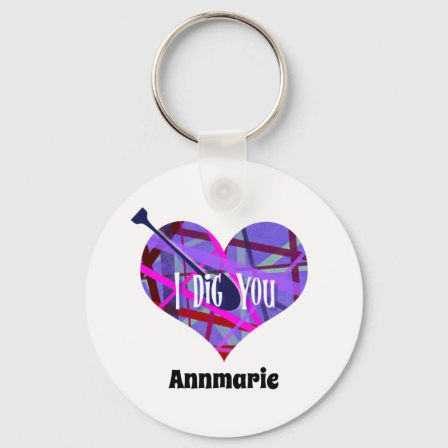 Chaveiro Forma Cardíaca das Linhas Geométricas Rosa e Púrpu (Frente)