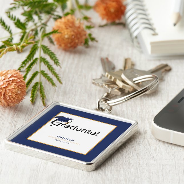 Chaveiro Formando, Chapéu, Tassel, Azul, Dourado (Lateral)