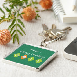 Chaveiro Formas de Diamante Verde de Golfe Aniversário