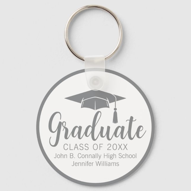 Chaveiro Formatura Cinza Prata Chic Personalizada (Frente)