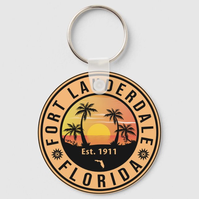 Chaveiro Fort Lauderdale Florida Beach Retro Sunset 60s (Frente)