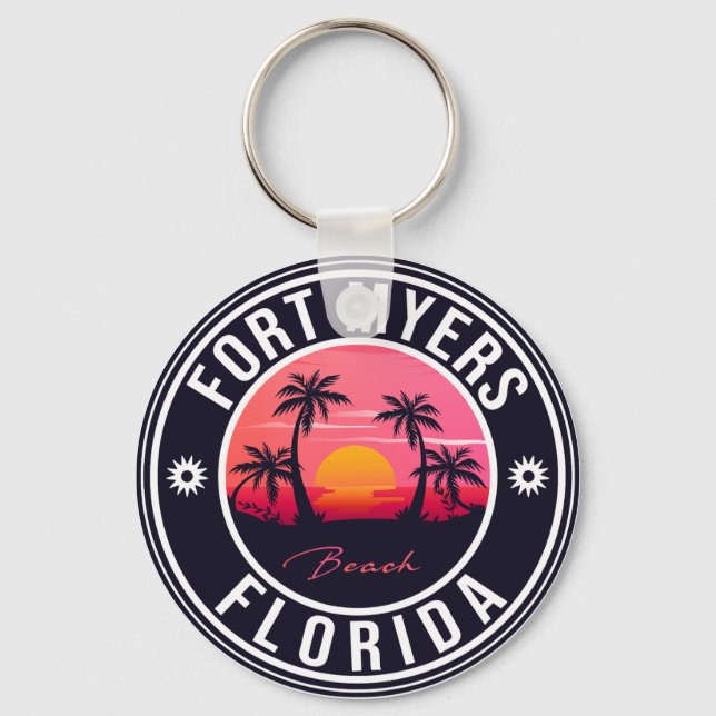 Chaveiro Fort Myers Beach Retro - Florida Souvenirs Keychai (Frente)