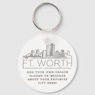 Chaveiro Fort Worth, Texas Estilizou Skyline   Slogan Perso