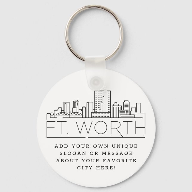 Chaveiro Fort Worth, Texas Estilizou Skyline | Slogan Perso (Frente)