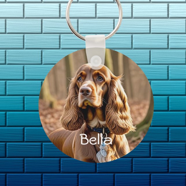 Chaveiro Foto & Aquarela Cocker Spaniel Personalizar (Front of Design, add pets photo and name)
