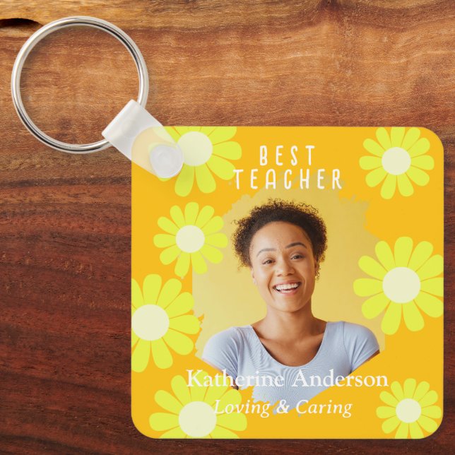 Chaveiro Foto da Melhor Professora Daisy Amarelo Laranja (Frente)