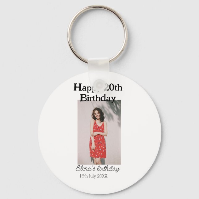 Chaveiro Foto de 20 de aniversário feliz, simples e simples (Frente)