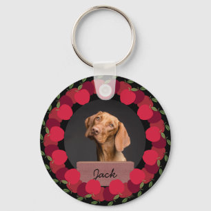 Chaveiro Foto de Cão Personalizado de Natal de maçã vermelh