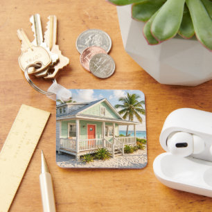Chaveiro Foto de Casa de Praia em Grid Neutro Verde Sage Pe
