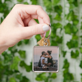 Chaveiro Foto de casal elegante com texto de citação de amo