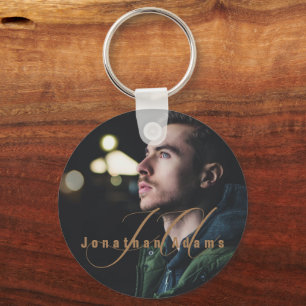 Chaveiro Foto de Cheio Monograma de Script Moderno